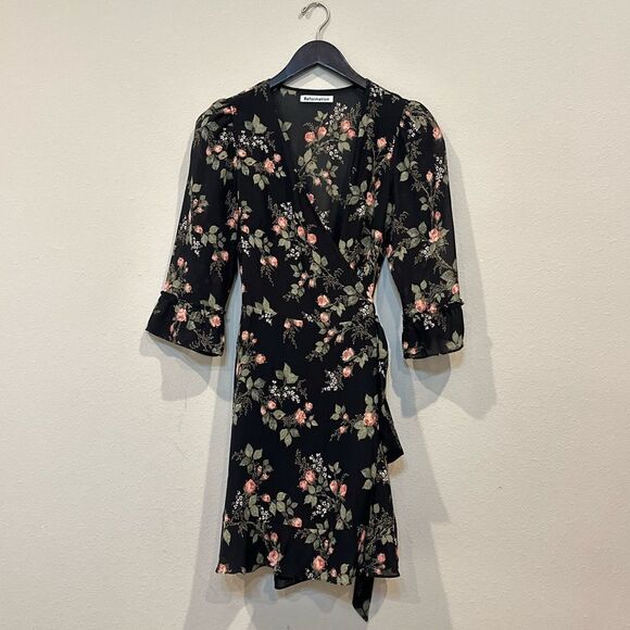 Reformation Zoe Wrap Dress Floral Rose Print Half Sleeve Small - Picture 3 of 14
